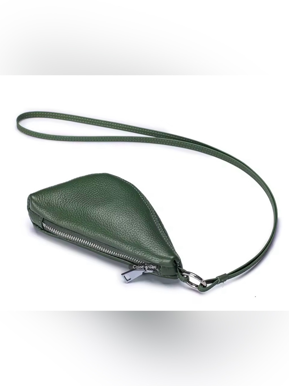 Green Pebbled Leather Portable Necklace Pouch